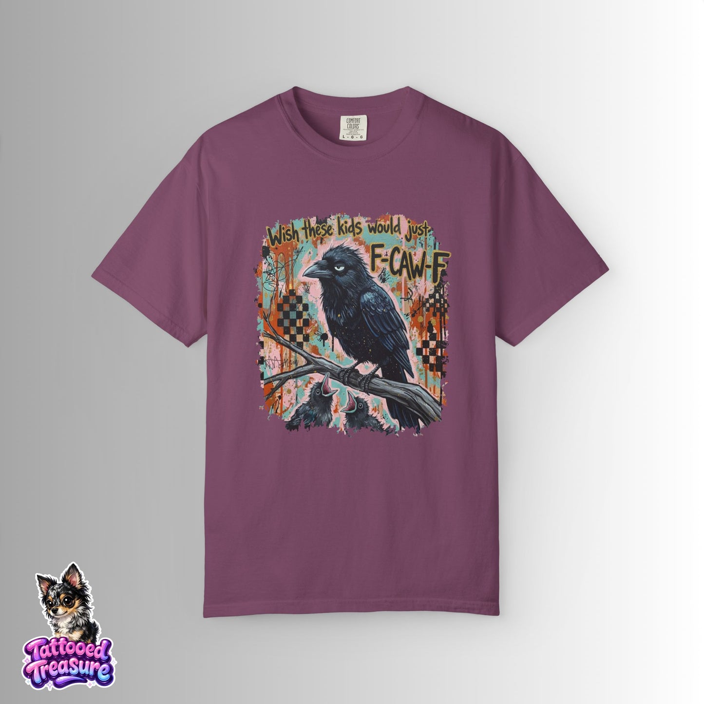 Raven Graphic T-Shirt — 'F-Cawf' Grunge Crow Tee