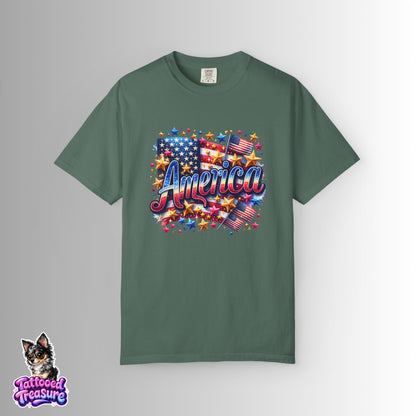 America Graphic T-Shirt — Patriotic USA Flag Design for 4th of July