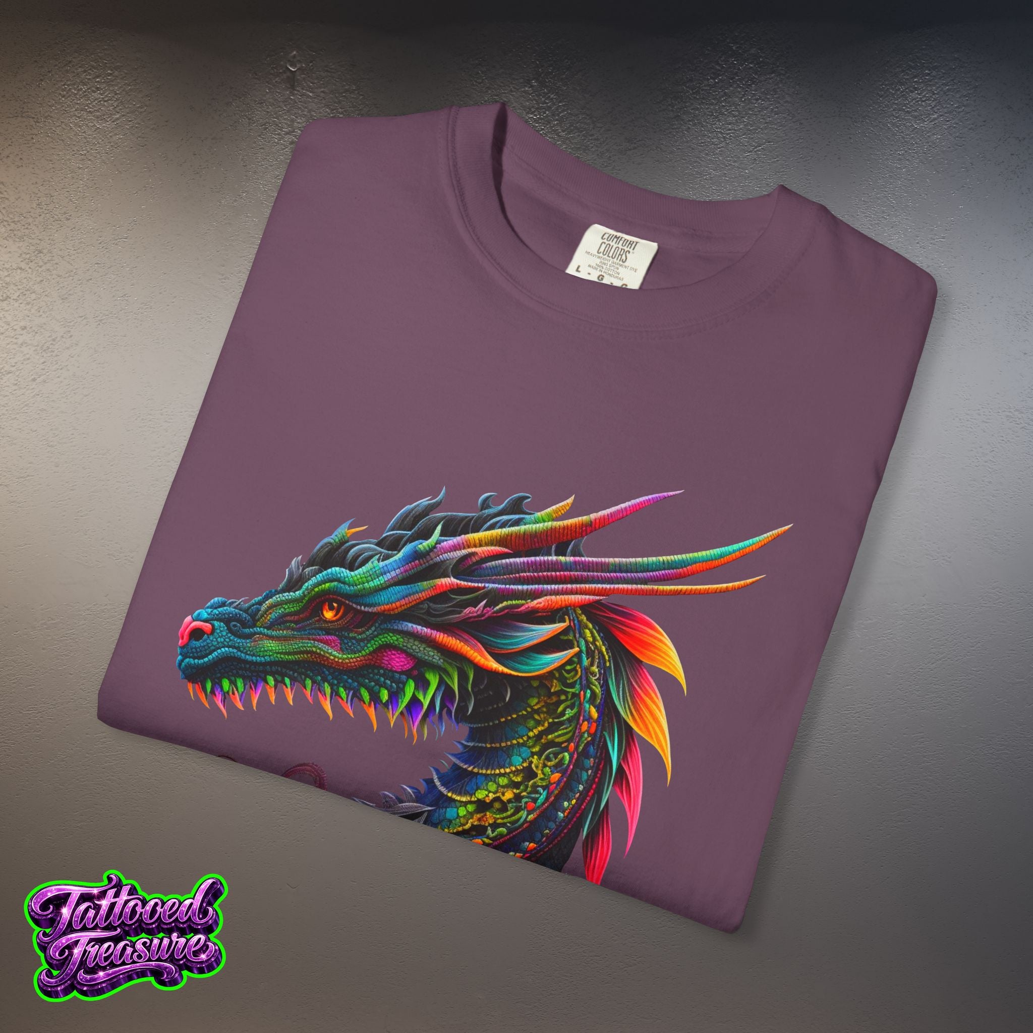 Dragon Tattoo T-Shirt — Colorful Neon Dragon Art Tee