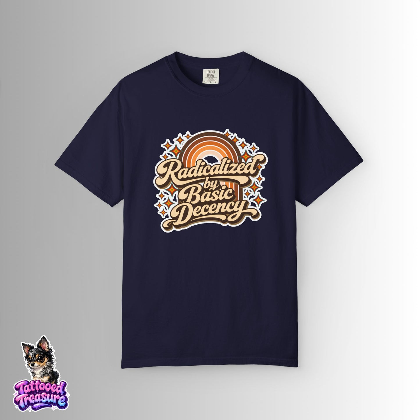 "Radicalized by Basic Decency" | Retro Rainbow Tee