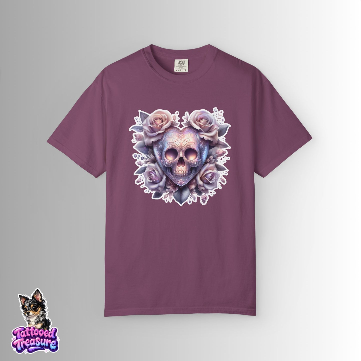 Floral Skull T-Shirt — Pastel Rose Skull Graphic Tee
