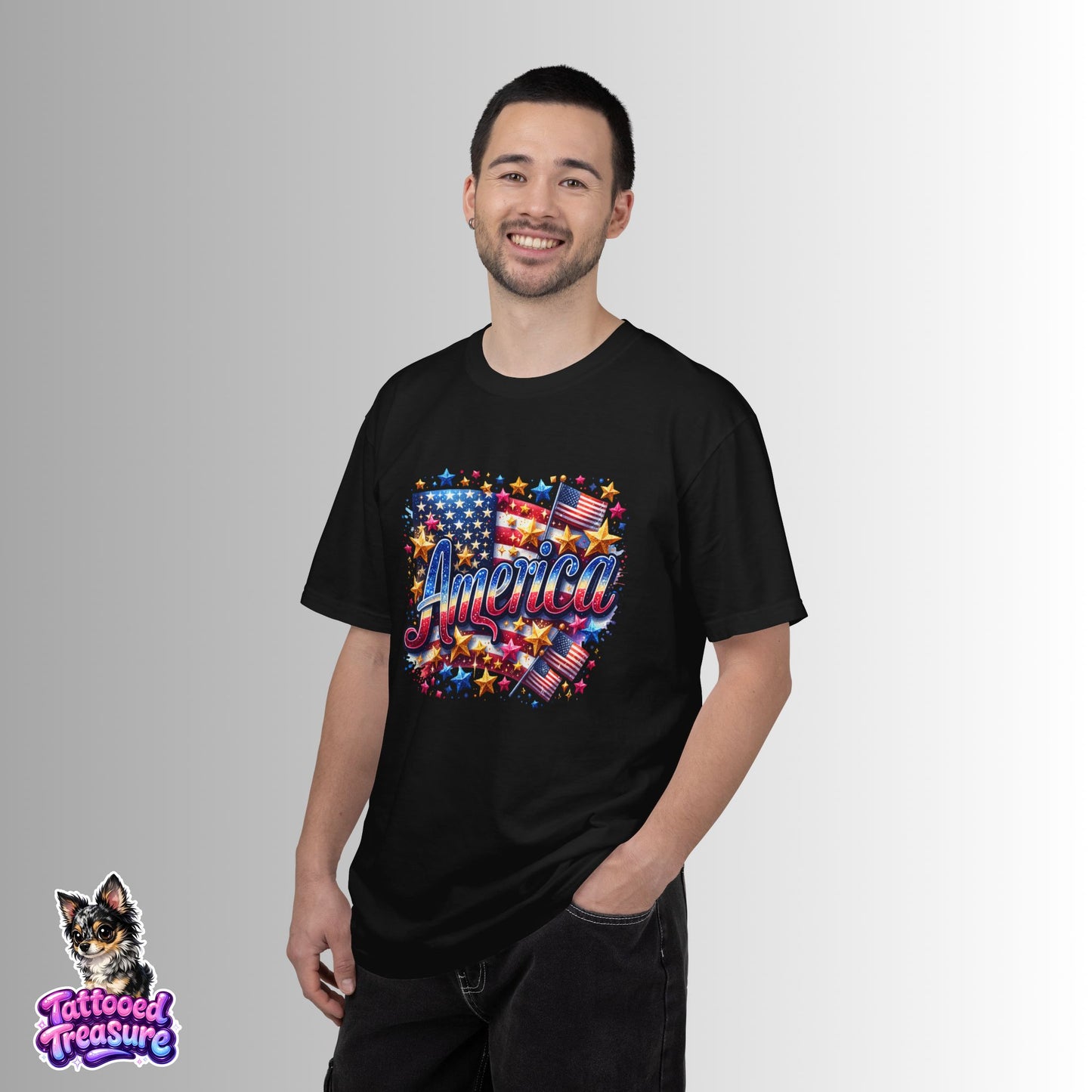 America Graphic T-Shirt — Patriotic USA Flag Design for 4th of July