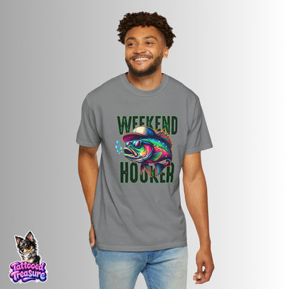 Weekend Hooker Fishing T-Shirt — Colorful Trout Graphic Tee for Anglers