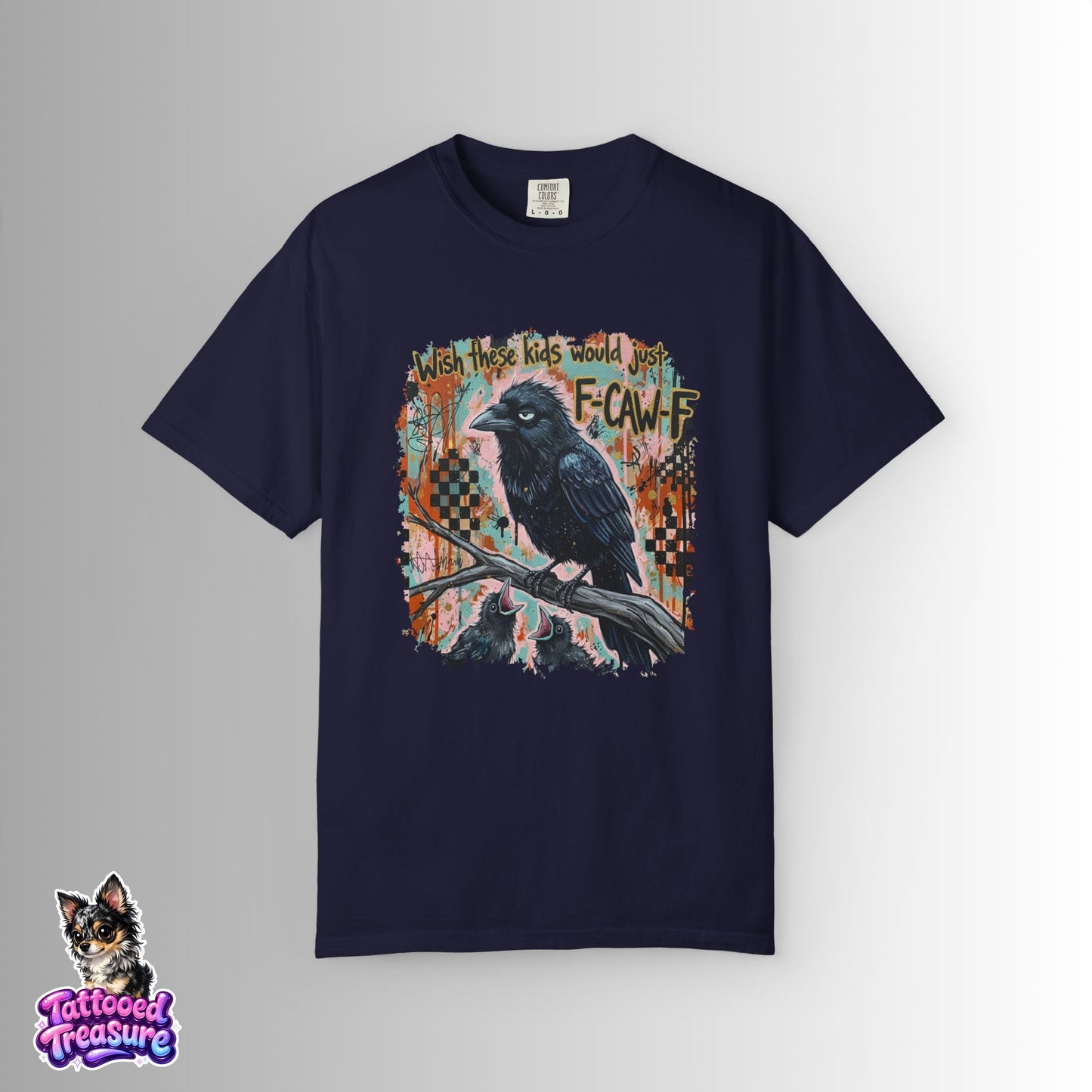 Raven Graphic T-Shirt — 'F-Cawf' Grunge Crow Tee