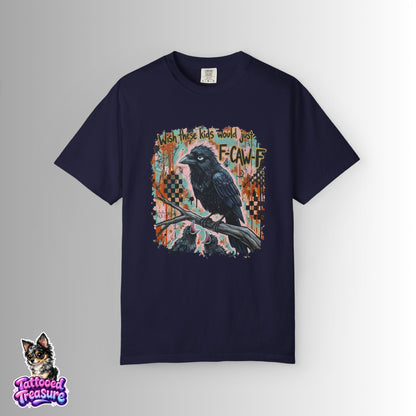 Raven Graphic T-Shirt — 'F-Cawf' Grunge Crow Tee