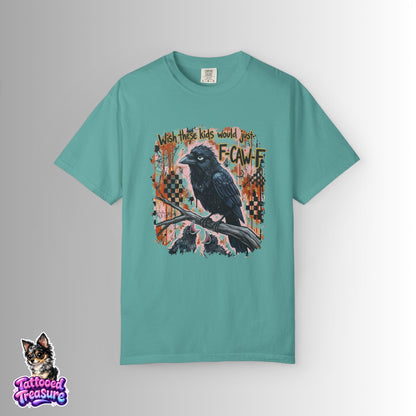 Raven Graphic T-Shirt — 'F-Cawf' Grunge Crow Tee