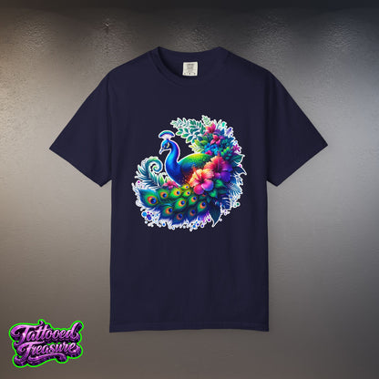 Peacock Floral T-Shirt — Vibrant Watercolor Peacock Tee