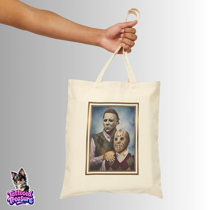 Vintage Step Brothers Portrait Tote Bag — Michael Myers & Jason Canvas Tote