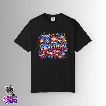 America Graphic T-Shirt — Patriotic USA Flag Design for 4th of July